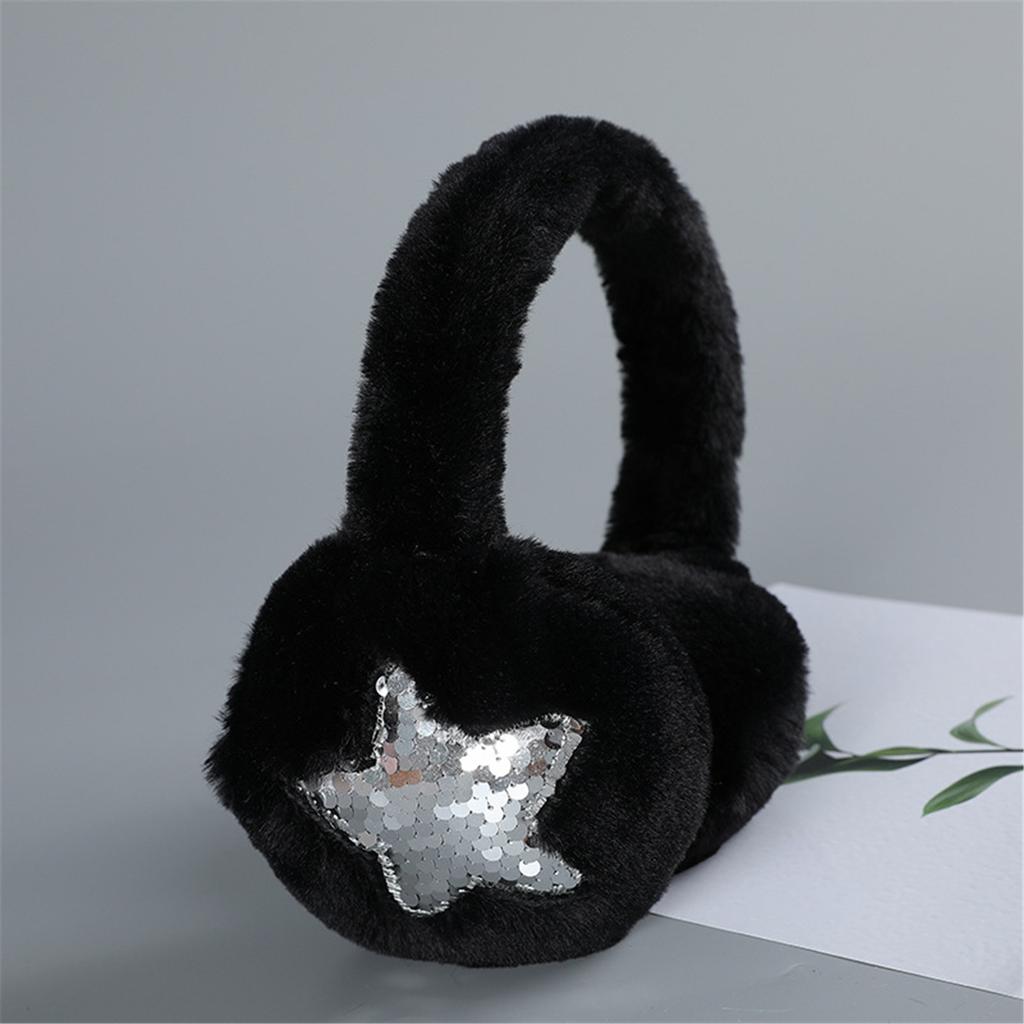 Foldable Plush Ear Muffs for Women Warm Sequins Star Ear Warmers Cold Weather Furry Ear Covers for Outdoor Activities