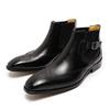 Men's Vintage Chelsea Ankle Boots Handmade Genuine Leather High Top Slip-On Brogue Dress Shoes Warm Winter Footwear
