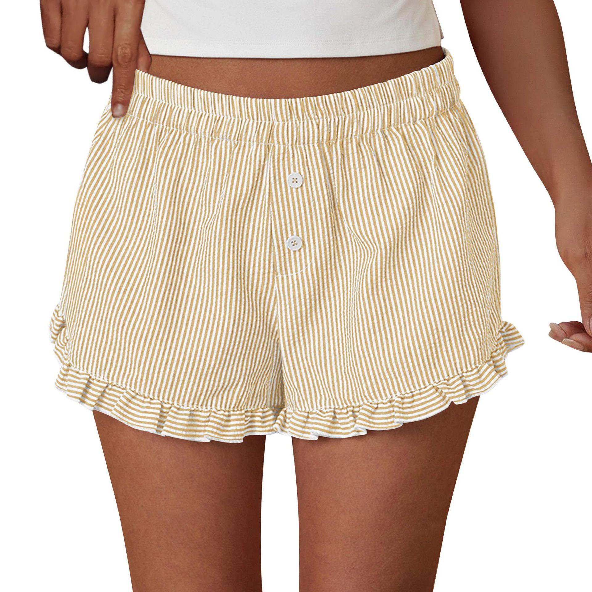 

European & American Striped Low-Waisted Wide-Leg Shorts - Women s Two-Button BM Style L абрикосовий