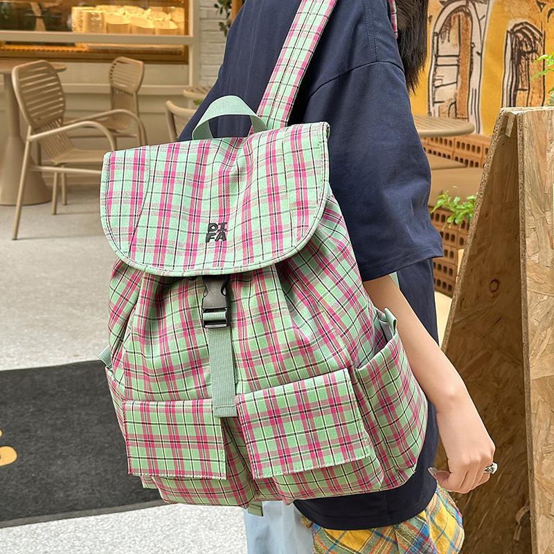 Vintage Plaid Men's Backpack Student Backpack Color Block Women's Schoolbag