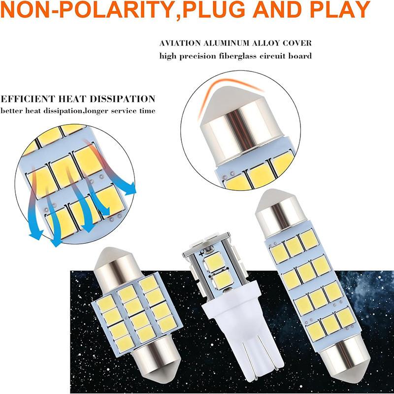 20/24pcs T10 DC 12V Led Bulb Set White Light Car Light Bulb Suitable for Reading Light/License Plate Light/Interior Light