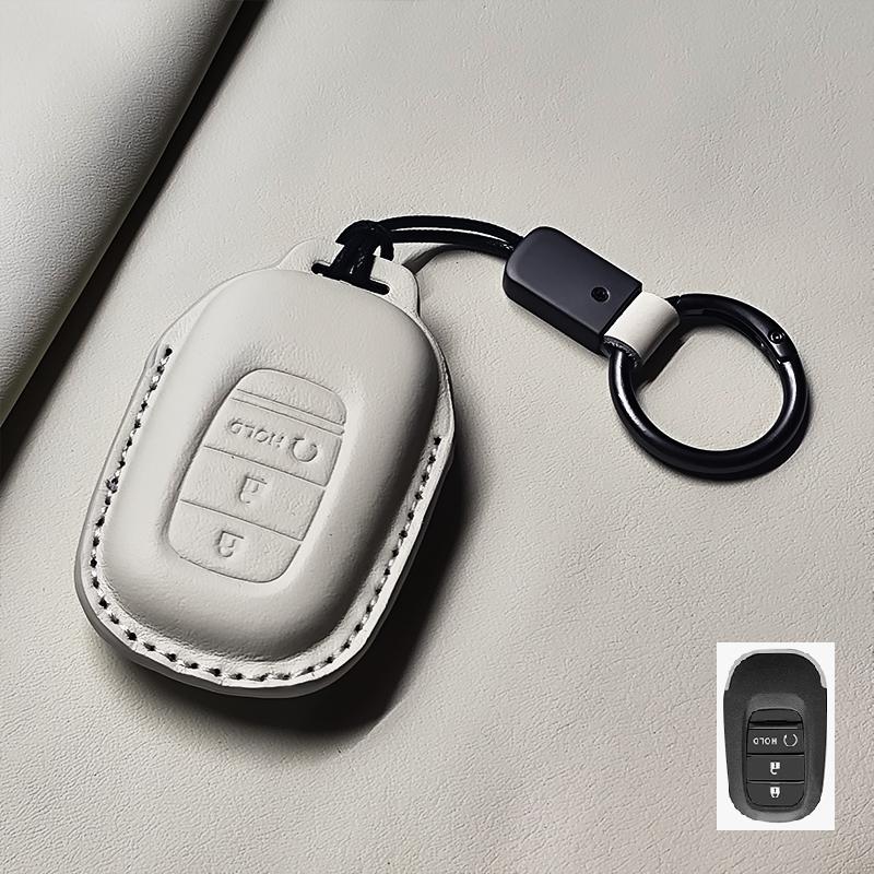Genuine Leather Car Key Case Cover Fob For Honda Accord Civic 11Th    Hr-V Cr-V Pilot Sport Si Ex Keychain Protector