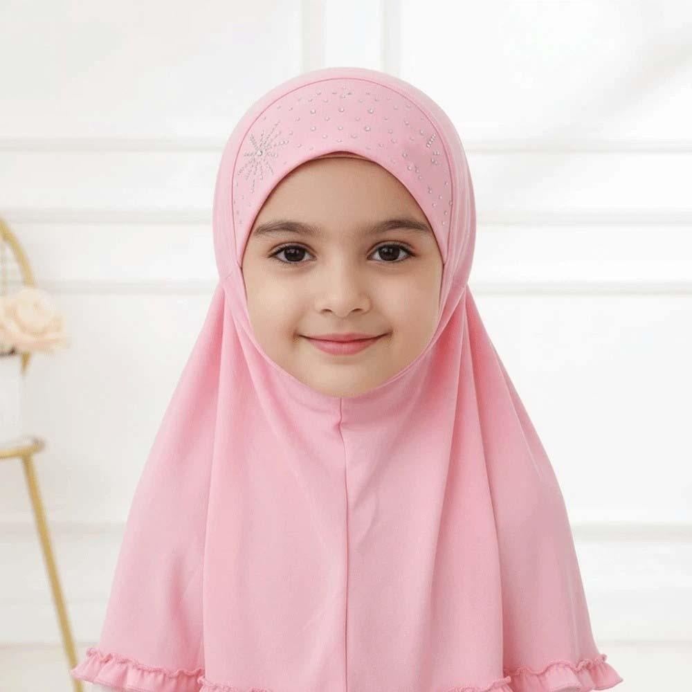 Breathable Instant Hijab Pre-Stitched Design Elastic Chin Support Girls Rhinestone Headscarf Non-Slip Fit Lightweight and Soft