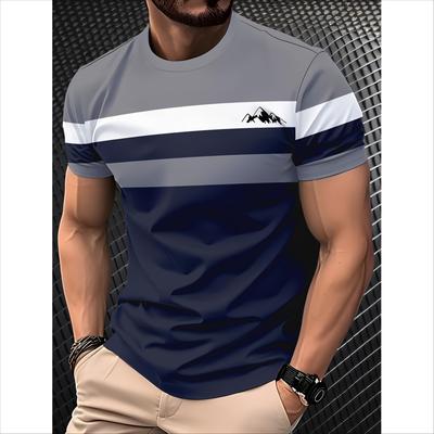 Summer Classic Men's T-shirt Outdoor Round Neck Short Sleeve Top Stripe Print Street Loose T-Shirt Male Oversized Clothing
