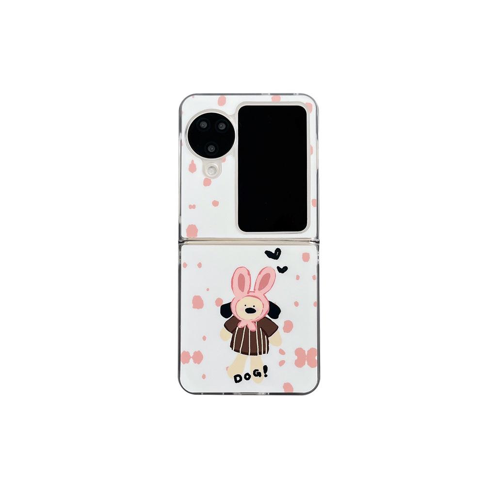 Pink Rabbit Ears Puppy Samsung ZFlip5/34 Mobile Case with Up and Down Folding Screen for OppoN3Flip Bracelet.