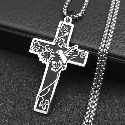 Stainless Steel Trend Smearing Flower Cross Necklace Pendant Titanium Steel Men's Necklace Jewelry