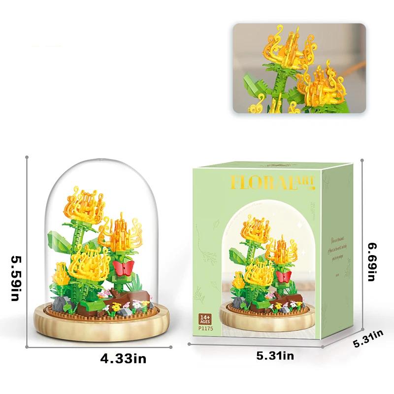 Bouquet Potted Building Blocks Sets Rose Chrysanthemum Orchid Succulents Bricks Model Romantic Assembly Toy Gifts For Children