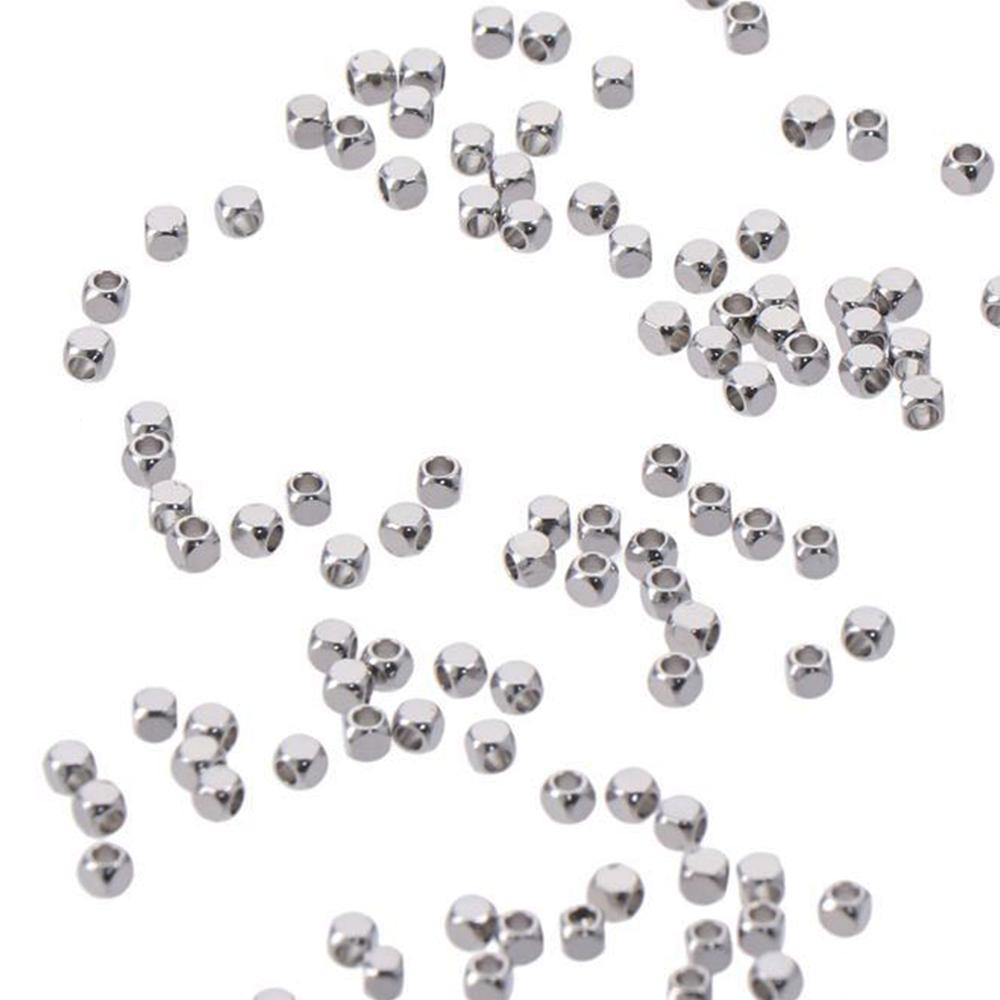 3mm Cube Beads Silver Spacers Beads Necklace Making Stainless Steel Loose  Jewelry Making