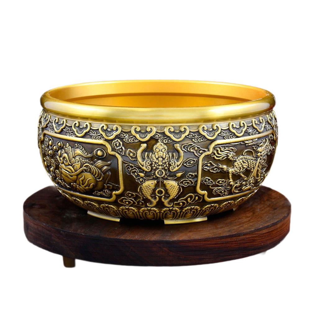Brass Treasure Bowl Incense Burner - Eight Treasures Wealth-Attracting Home Decor Chinese Craft