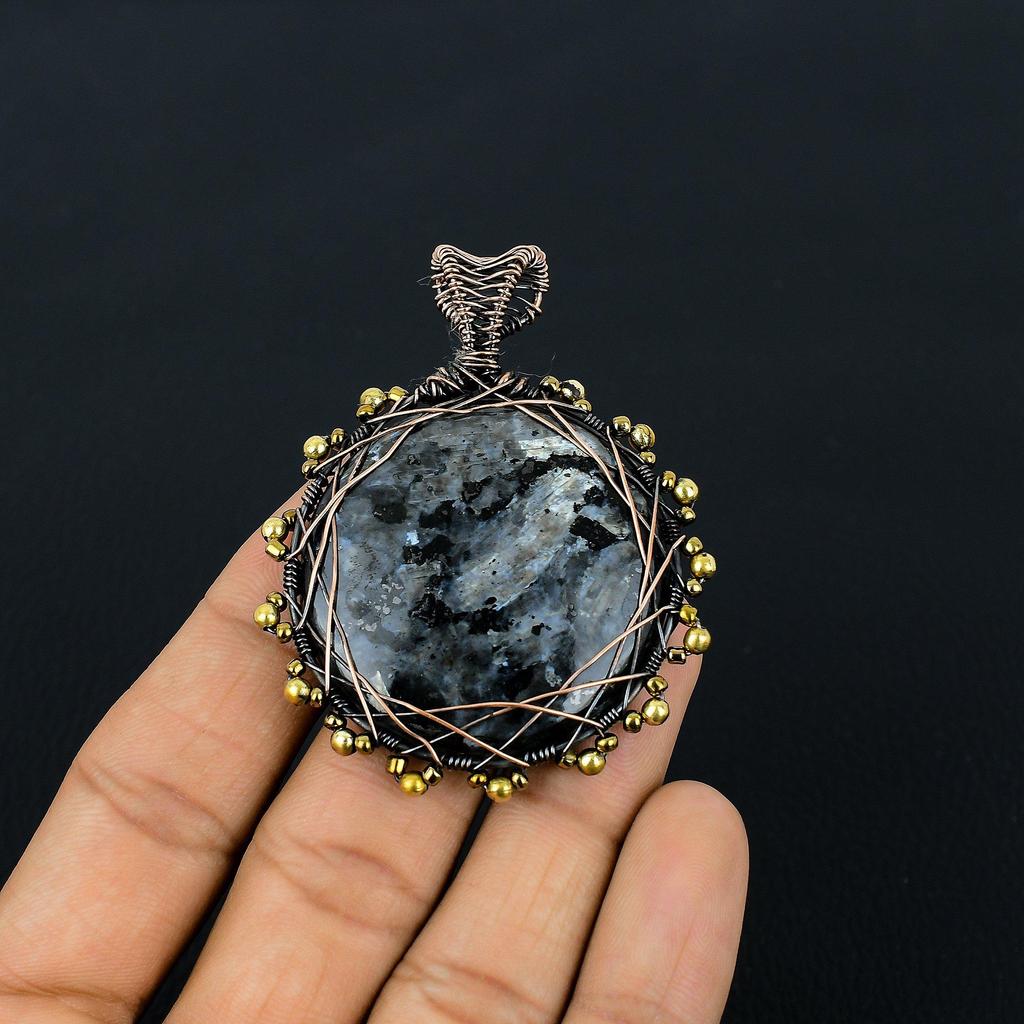 Larvikite Pendant Handmade Gemstone Jewelry, 999 Copper Wire Wrapped Pendant ,Unique Design Jewelry Pendant