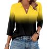 Women's Fashion Casual Lapel 3/4 Sleeve Print Shirt Women's V-Neck Tops