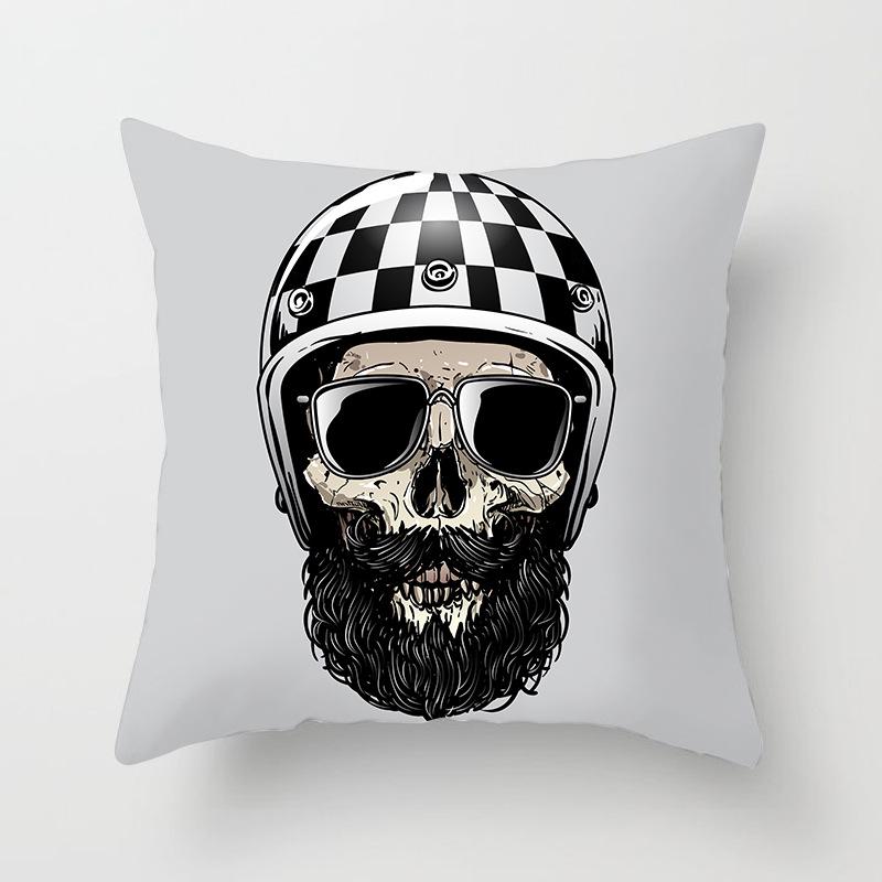 Black Grey Skull Face Living Room Decor Pillowcase Car Halloween Sofa Cushion Cover
