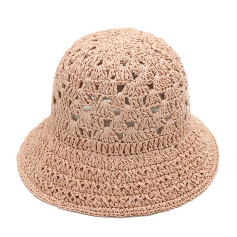 Knitted hollow bucket hat Outdoor portable foldable sunshade basin hat Summer sunscreen woven hat
