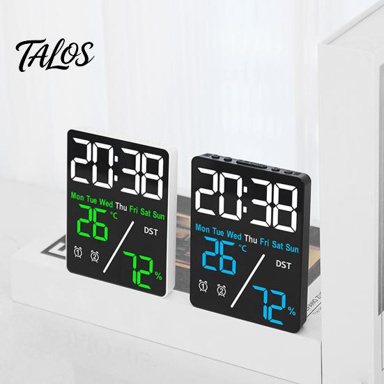 Stylish Dual Alarm Clock Multifunctional Large Screen Digital Brightness Adjustment Humidity Temperature Display Desktop Table