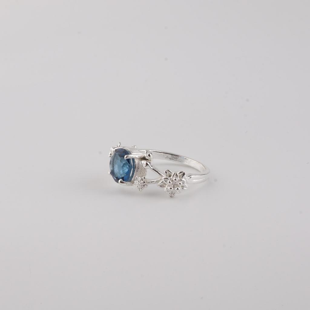 Anello da Designer in Argento Sterling 925 con Topazio London Blue Regalo di Anniversario per Moglie CZR-14-5