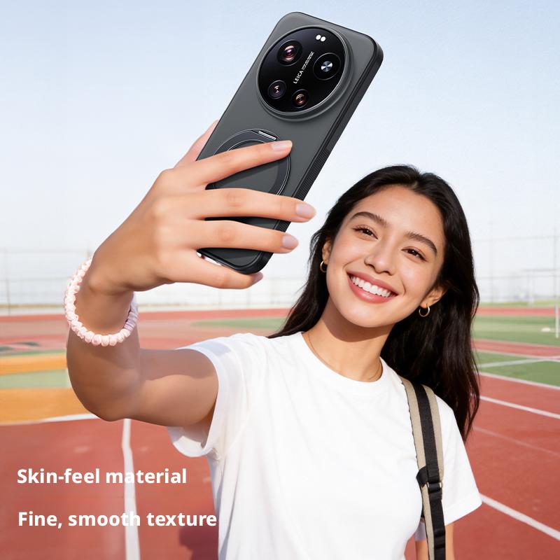For Xiaomi Mi 17 Ultra Case Rock Sand Anti-Fingerprint Anti-Oil Magnetic 360° Rotatable Kickstand Fine Grip Soft Case Cover