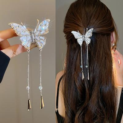 1 Stück Mode Damen Schmetterling Quaste Haaraccessoire für Alltag Urlaub Exquisites Strass Kopfschmuck Elegant Niedlich Mädchen Haarspange