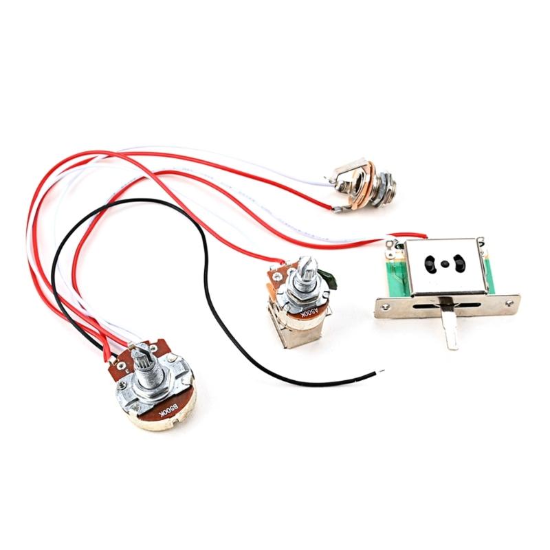 

1V 1T Wiring Kit, 3 Way A500K Wiring Harness Prewired Guitar Wiring Hareness for Electric Guitar Bass Repair Replacement 1