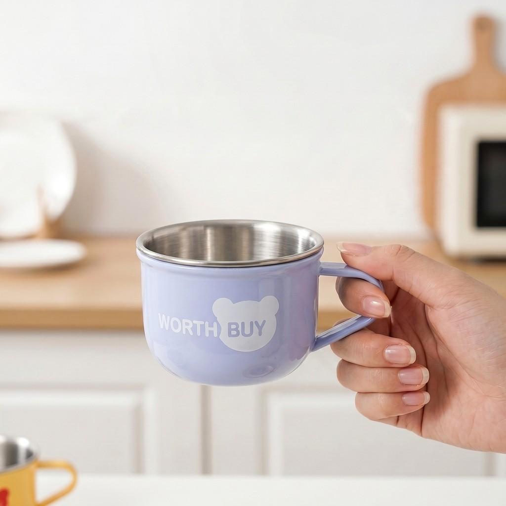 Kawaii Cute 304 Stainless Steel Coffee Mug Kids Milk Cup Anti-scald Plastic Tea Water Cups Portable Unbreakable Home Drinkware