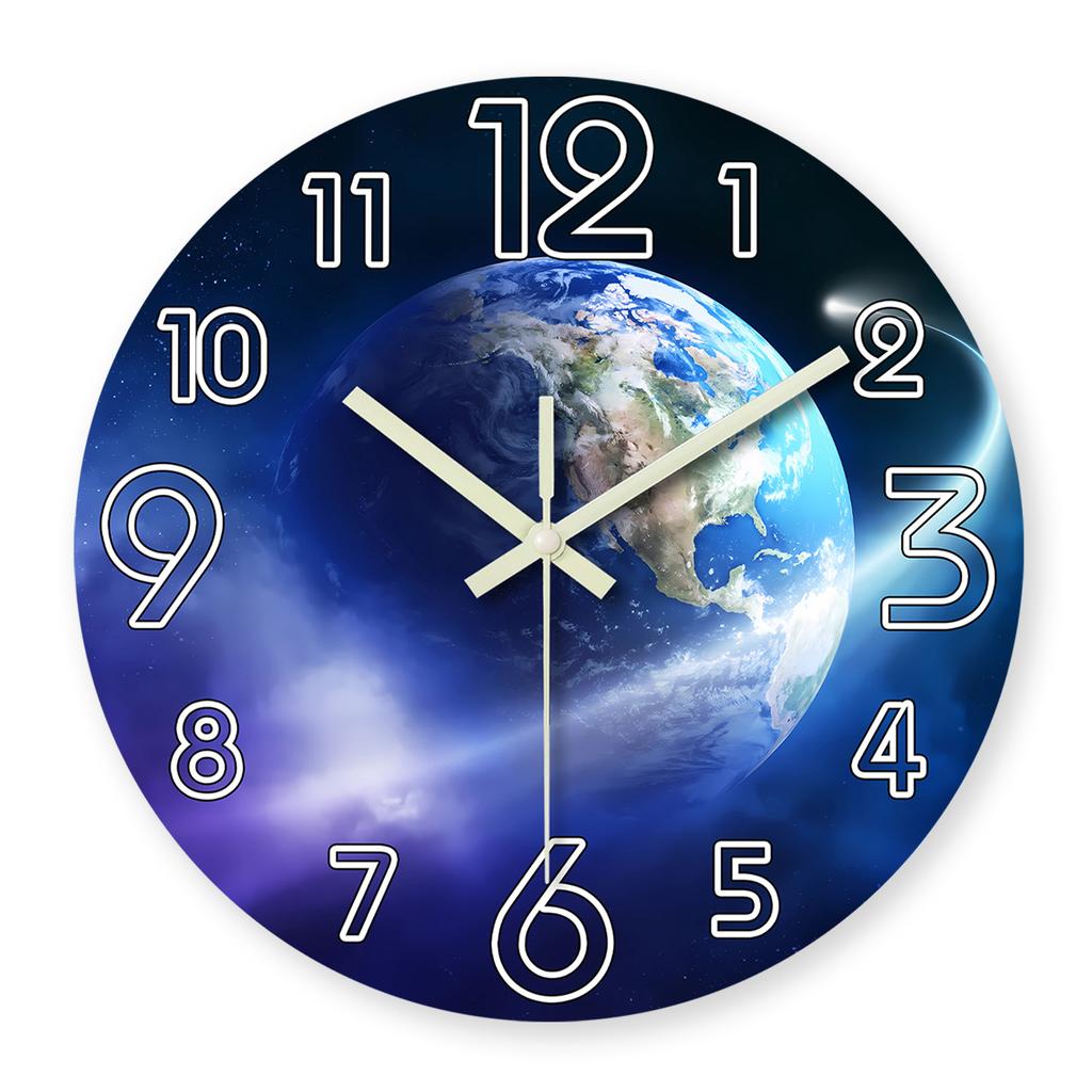 High-Standard Creative Earth Premium-Quality Luminous Top-Grade Wooden Premium-Quality Wall Top-Grade Clock Premium-Quality Living Interior