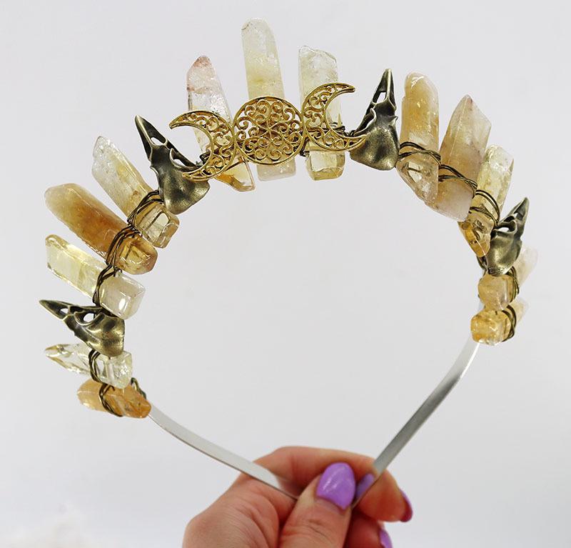 Hot-Selling Natural Citrine Bronze Raven Halloween Crown Headband for Bridal Hair Accessories