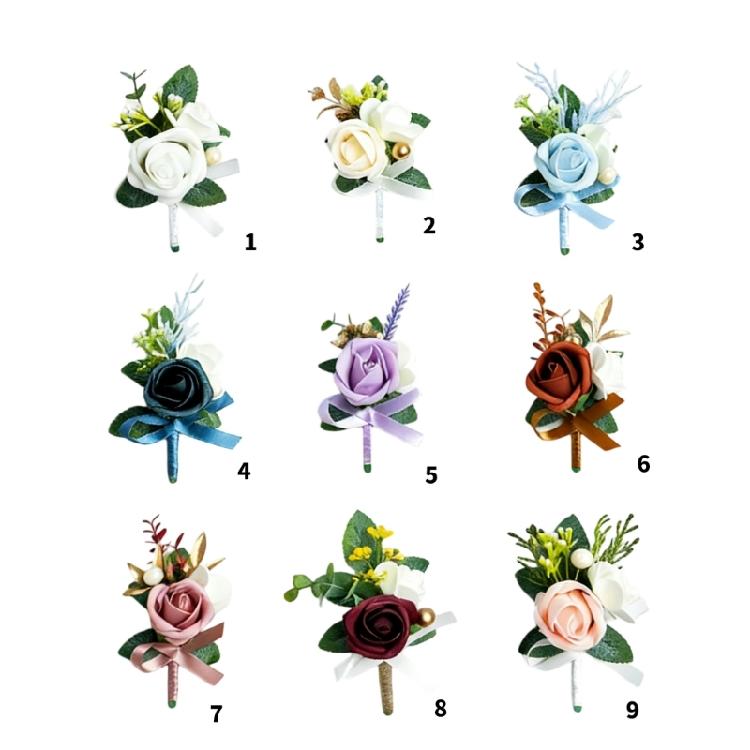 6Pcs Multipurpose Wedding Boutonniere Artificial Flower Wrist Corsage for Wedding Anniversary Party Table Centerpieces