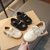 Girls Leather Shoes Round Toes Soft Sole Kids Princess Shoes Mesh Lace Bow 2025 New Girls Flats Black Matte Dance Performance