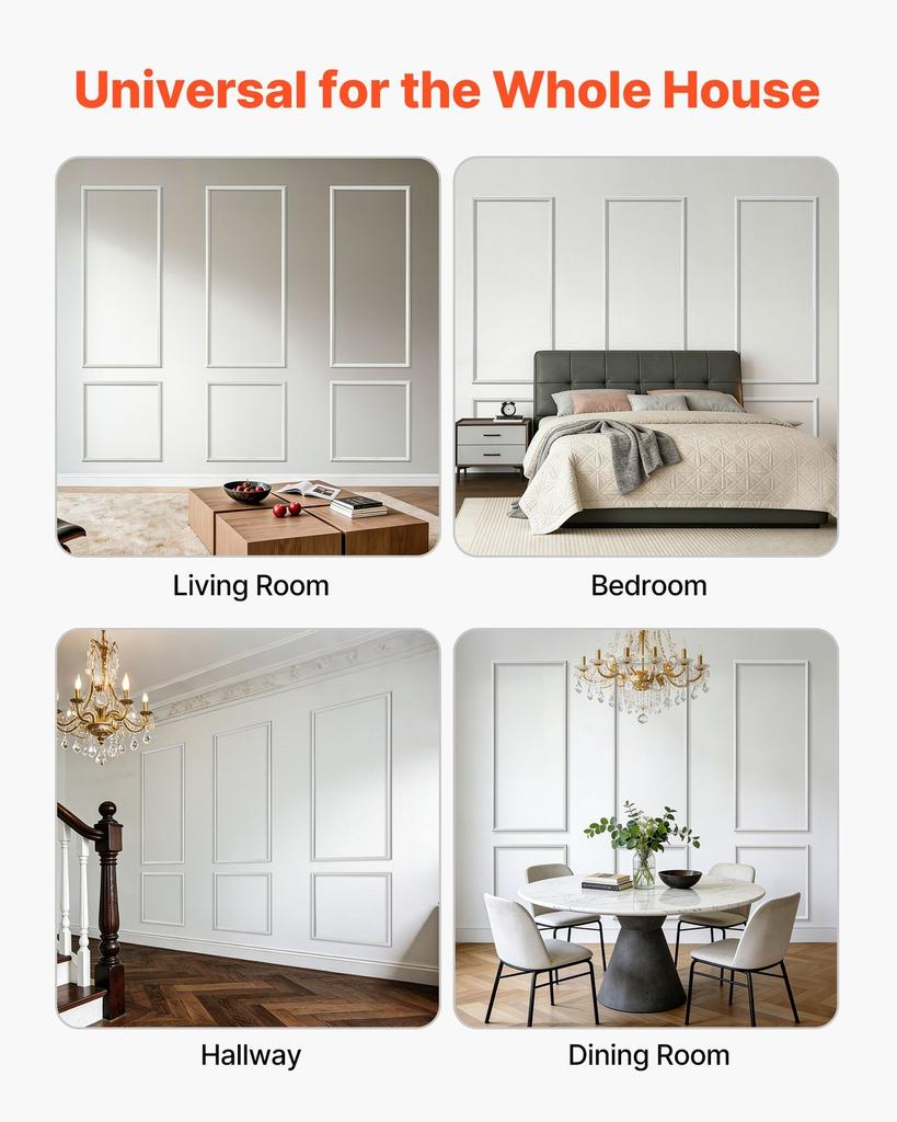 Wall Molding 3 Pack, Wainscoting Panels Kit, Lightweight Paintable Polystyrene, Easy To Install, Waterproof Accent Wide Profile Trim for Interior