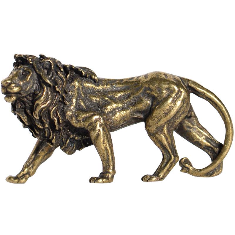 Solid Brass Lion King Figurine Tea Pet Keychain - Handcrafted Antique Bronze Micro-carved Art.