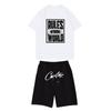 Unisex Jogging Set Summer Casual Printed Round Neck Short Sleeve T-Shirt + Shorts Set Sports Suit