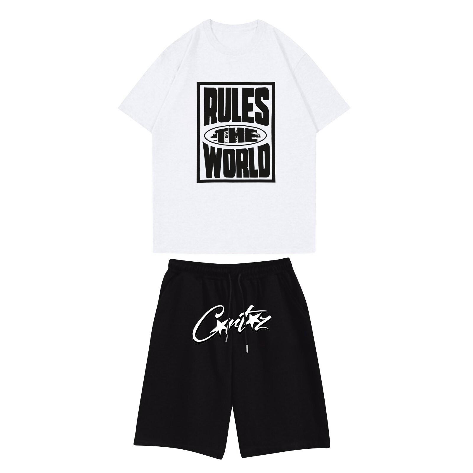 

Unisex Jogging Set Summer Casual Printed Round Neck Short Sleeve T-Shirt + Shorts Set Sports Suit M белый