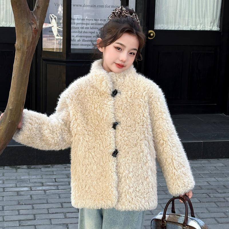 

Дівчачий зимовий пальто зі штучного хутра 2025 - Товстий, Модний, Теплий светр 140 cm абрикосовий