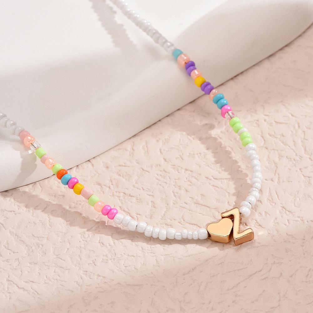 

European and American colored rice beads 26 letter beaded necklace creative niche neck chain collarbone chain