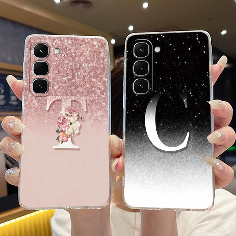 Phone Case For Infinix Hot 70 Jelly Clear TPU Anti-scratch Soft Casing Fashion A to Z Lucky Letter Flower Pattern Couple Shell
