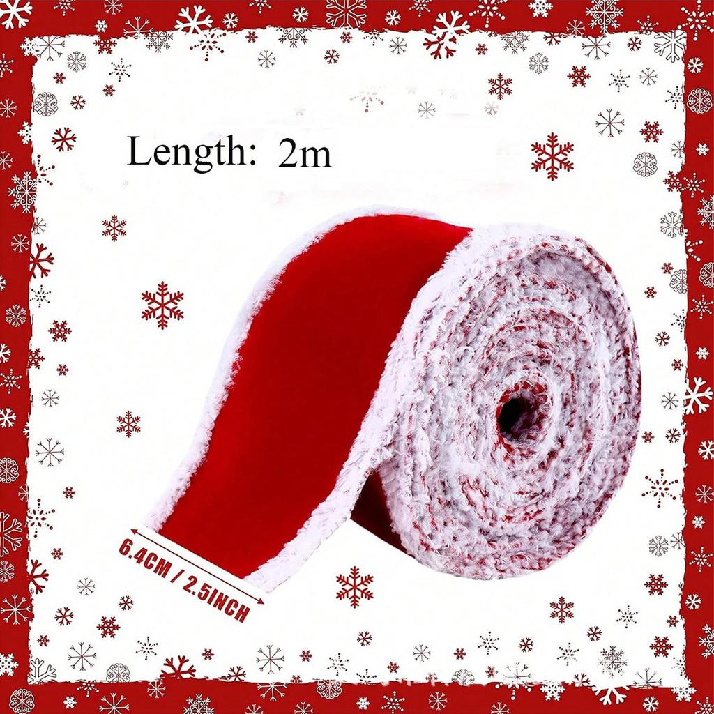 6.3cm Wide Christmas White Fringed Velvet Ribbon Snowflake Plush Ribbon Christmas Gift Decoration Ribbon Gift Zip Ties