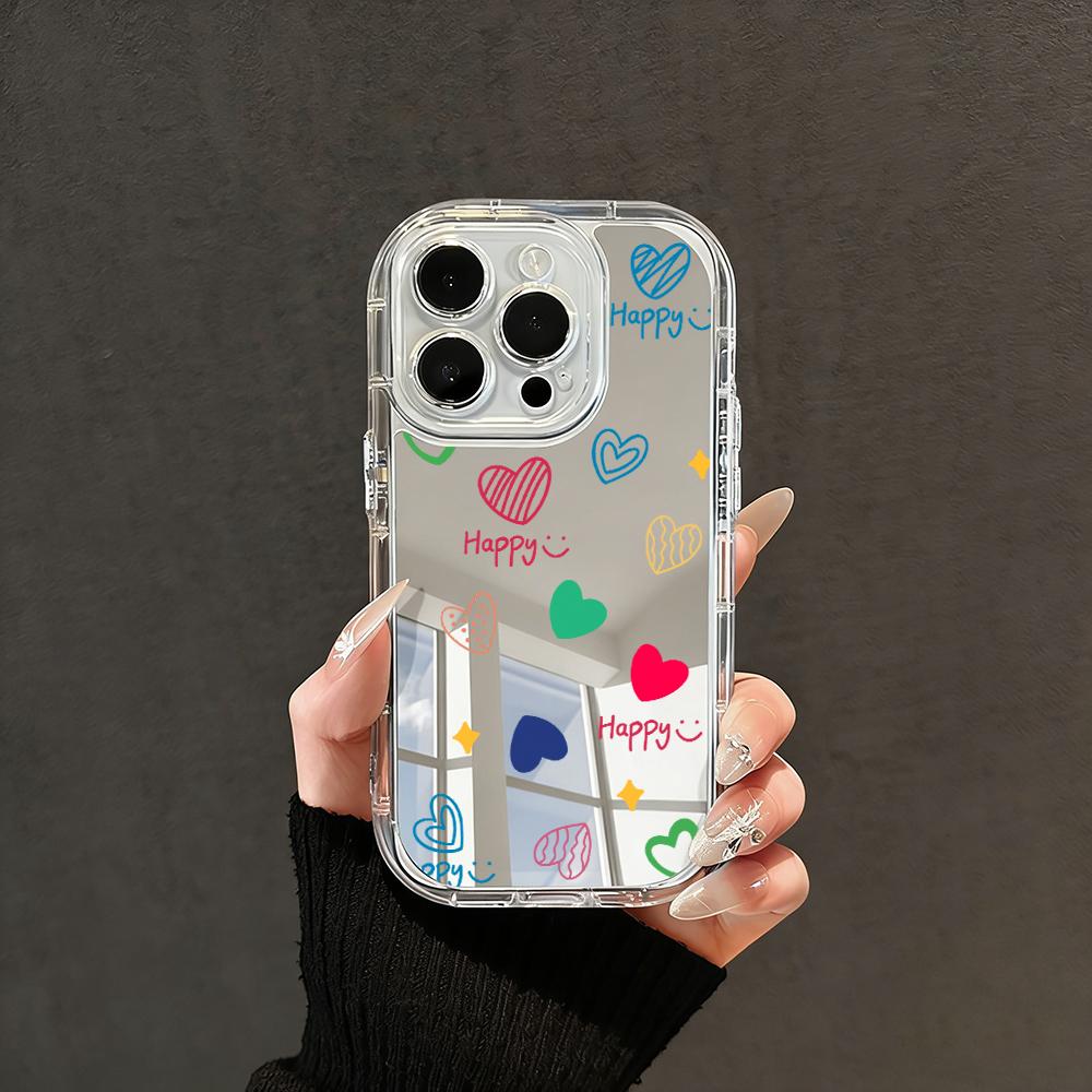 Phone Case For iPhone 17 16 15 14 13 12 11 Pro Max XS X XR 7 8 Plus Make Up Mirror Shockproof Soft Popular Cute Love Heart Cover