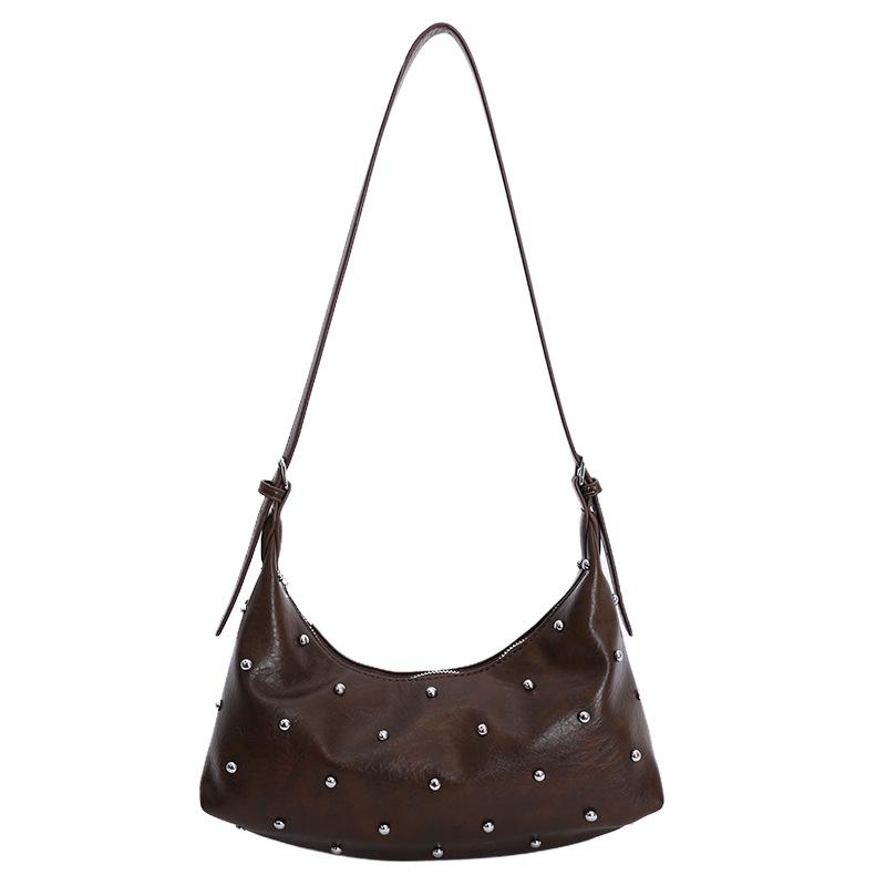 Niche Rivet Underarm Bag Retro Soft Leather Handbag Women's 2025 New High-end Shoulder Messenger Bag