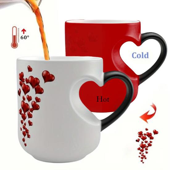 Kubek Zmieniający Kolor w Kształcie Serca 11oz Magiczny Ceramiczny Kubek Odkrywa Ukryty Wzór Kubek do Kawy z Gorącymi Napojami Romantyczny Prezent dla Miłośników Kawy i Herbaty