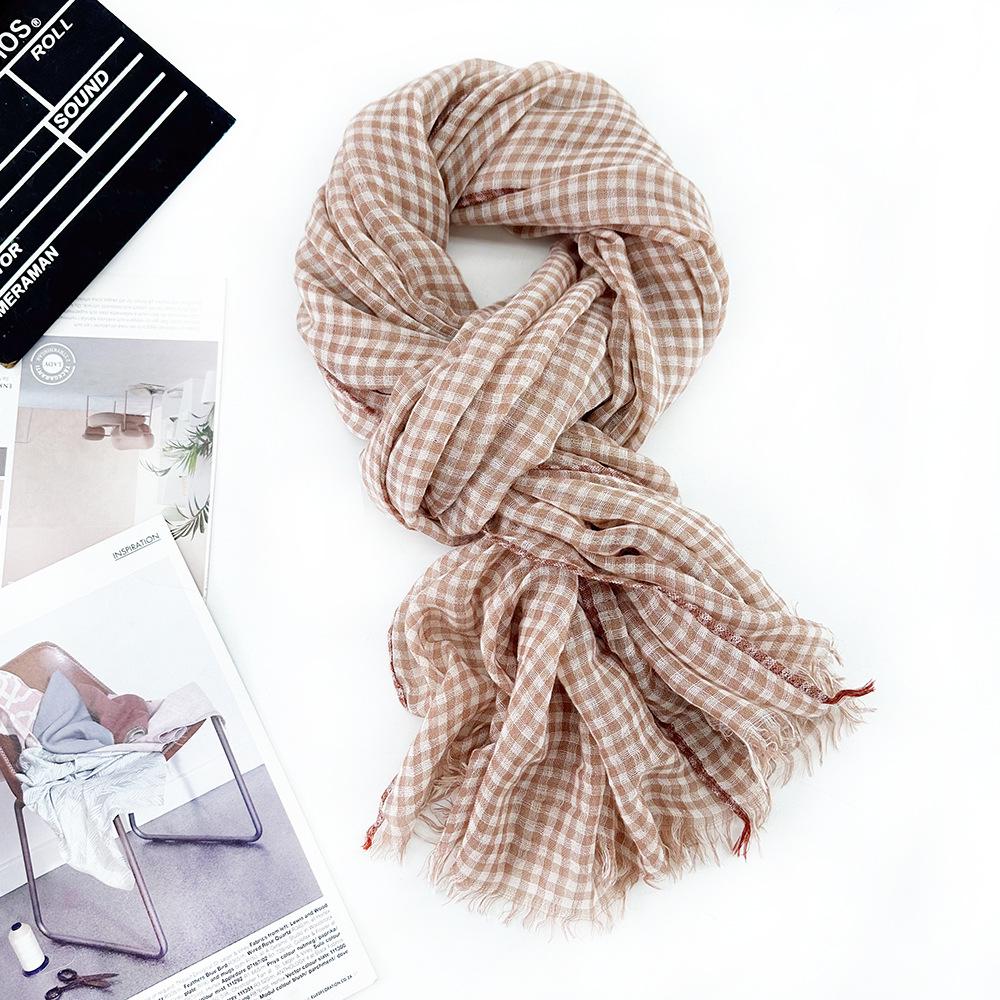 

Жіночий вовняний картатий шарф середньої довжини - Акрилова шаль високого класу на весну 2025 200*90 cm сірий колір/рожевий