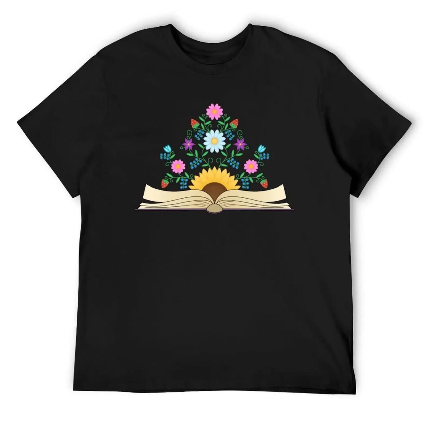 

Open Book with Floral T-Shirt Clothing for a boy graphic tee shirt T-shirts oversize shirts men S чёрный