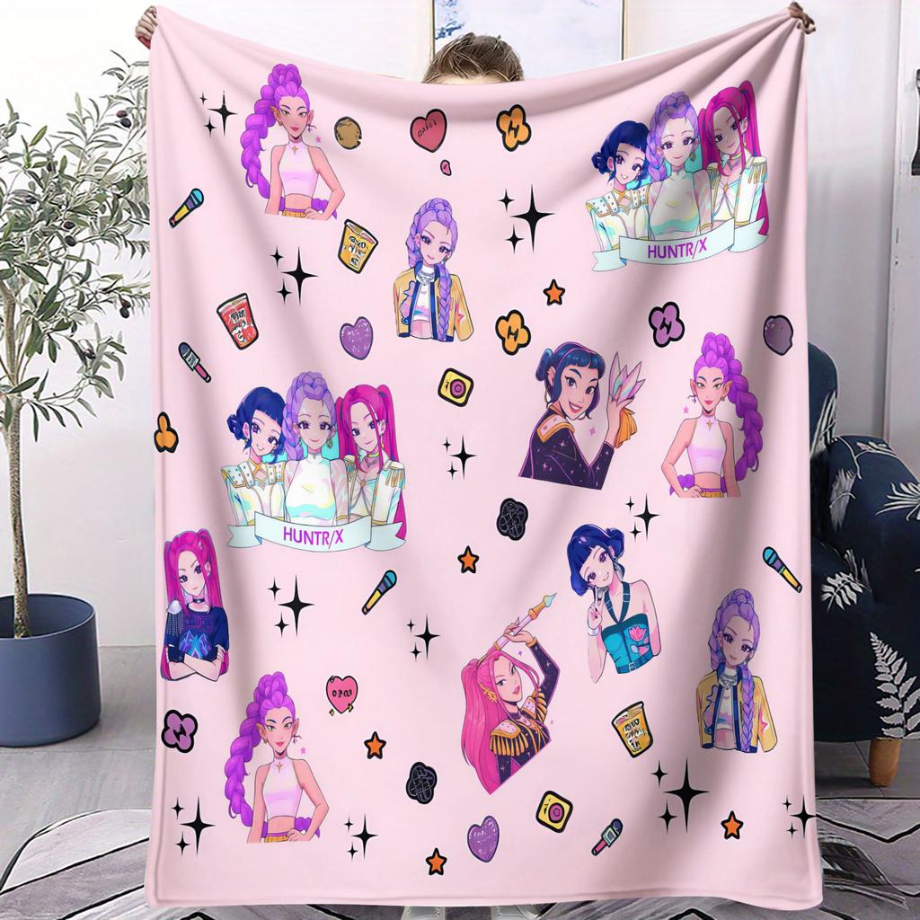 K Pop Huntrix Girl Flannel Blanket Demon Hunters Plush Warm Throw for Home Leisure Office Nap Travel Camping All Season Gift