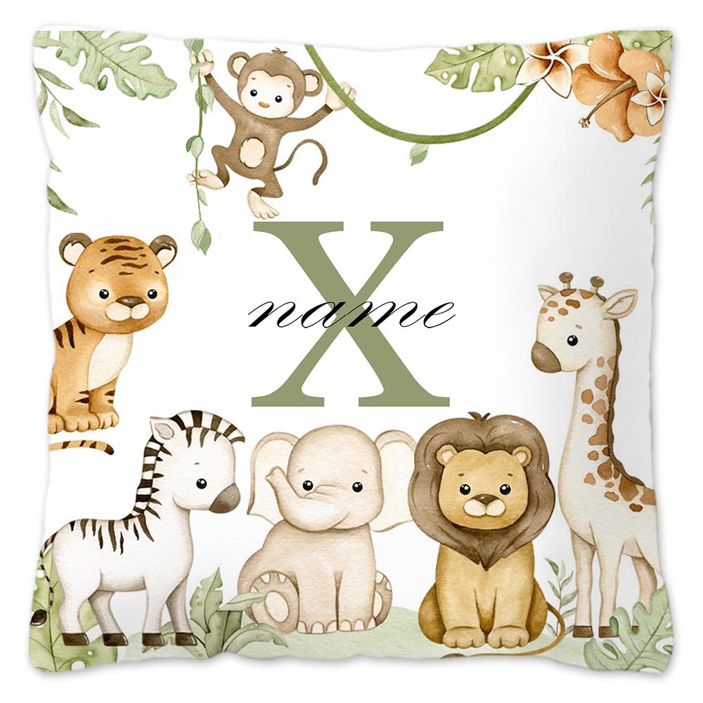 Animal with Name Pillow Case Personalized Pillow Dust Cover Bedroom Kids Wild Party Decoration Pillowcase Birthday Children Gift