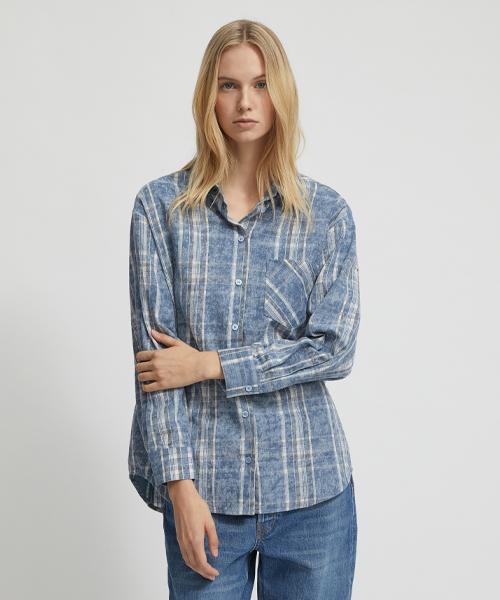 Lady Volume Over-Fit Tartan Check Pocket Shirt_Blue Blue/S