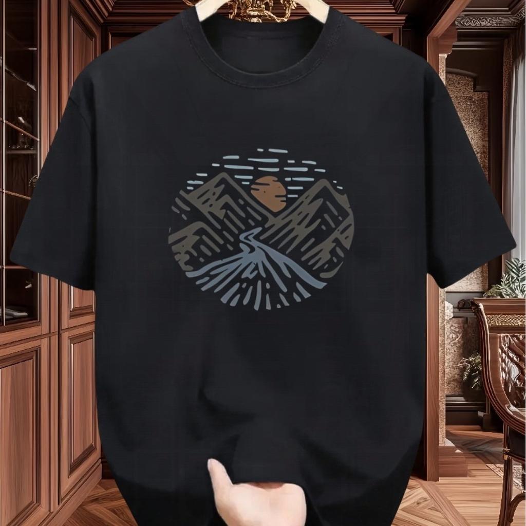 Men'S Cotton Casual Short Sleeve T-Shirt with Abstract Mountain Print - Soft Comfortable and Ve