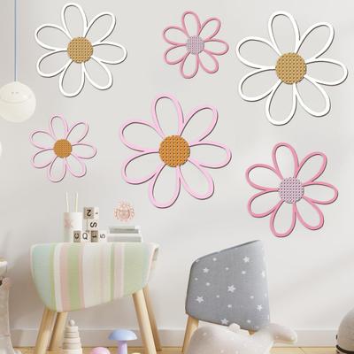 6Pcs/Set Flower Wall Decoration Wooden Flower Cutout Rustic Flower Wall