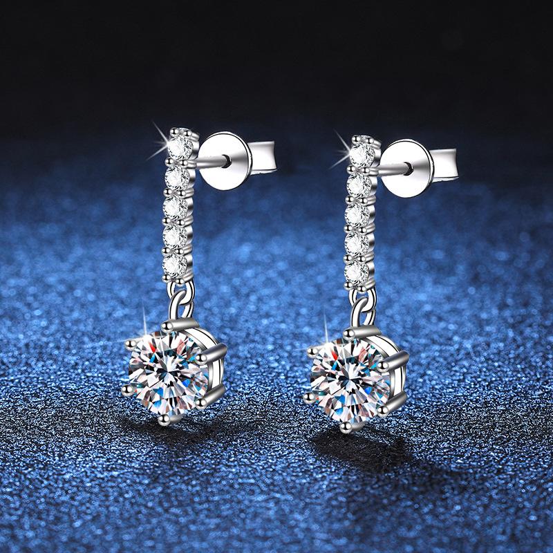 6.5mm Drop Dangle Moissanite Earrings S925 Sterling Silver Linear Chain Fine Jewelry For Women