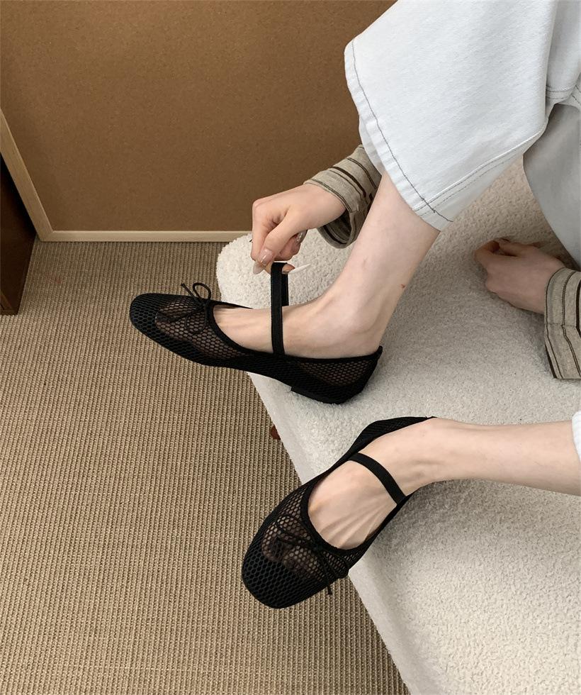 Flat Mary Jane shoes women's shoes spring and autumn 2025 new niche design mesh bow single shoes