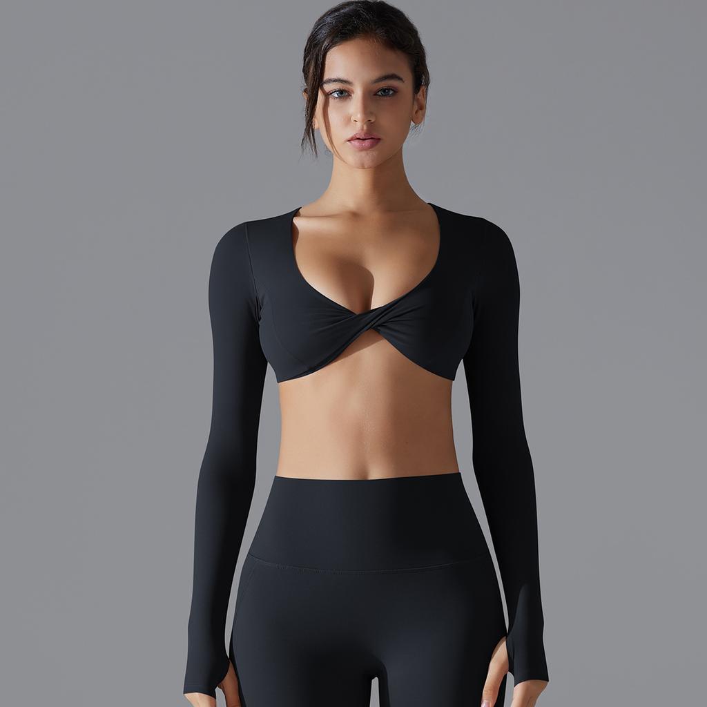 Sexy Chest Long Sleeved Yoga Nude Quick Drying Tight Fitting Sports T-Shirt Casual Running Fitness Top For Women