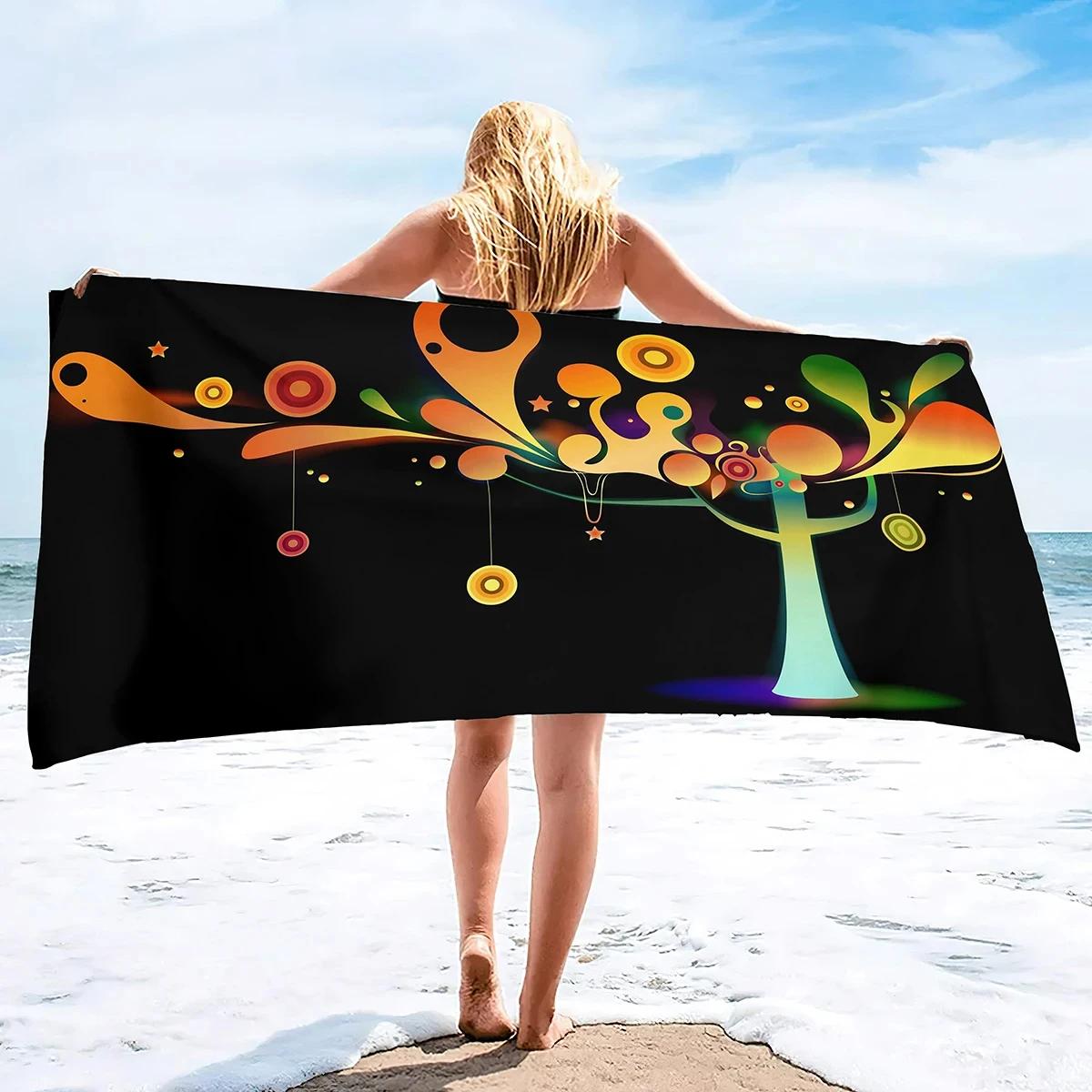 Abstract Art Trees Beach Towel Creative Seaside Resort Water Sports Towel Painting Style Bath Towels Beach Blanket for Boy Girl Hand Towel 30x50cm&1pc
