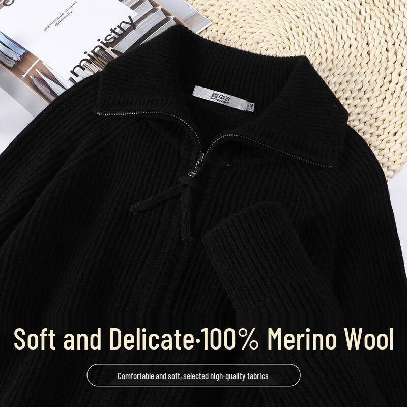 SNOWFLYING Women's 100% Wool Lapel Zipper Cardigan